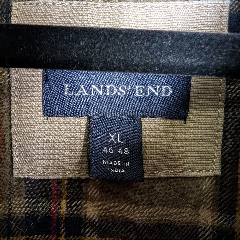 Vintage 90s Lands End Barn Jacket XL Tan Canvas Plaid Lined Chore Coat Dadcore - Picture 14 of 16